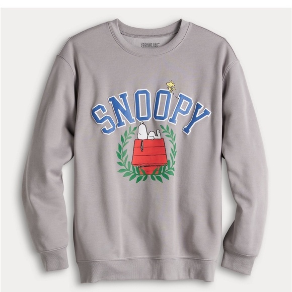 🆕 Juniors Peanuts Snoopy Woodstock Graphic Sweatshirt Gray L - Picture 2 of 5